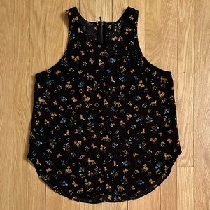 Stradivarius Black Floral Sleeveless Pullover Top, Size Large